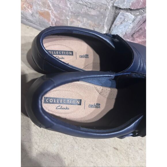 Clarks Collection Navy Leather Ruched Comfort Slip-On Loafers Sz 12M - Picture 6 of 10